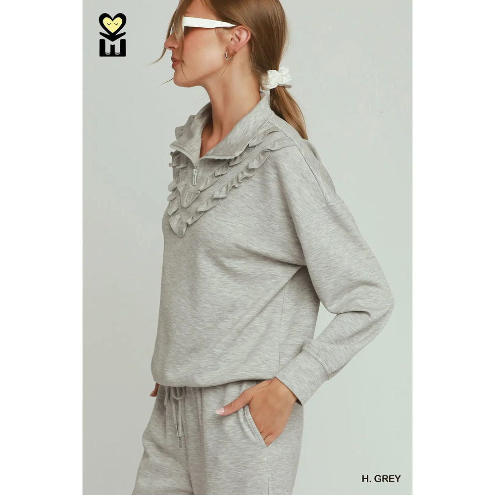 H1034-TP HG Umgee MOHMe Ruffle Drawstring Bottom & Quarter Zip Top Various Sizes - Picture 8 of 12